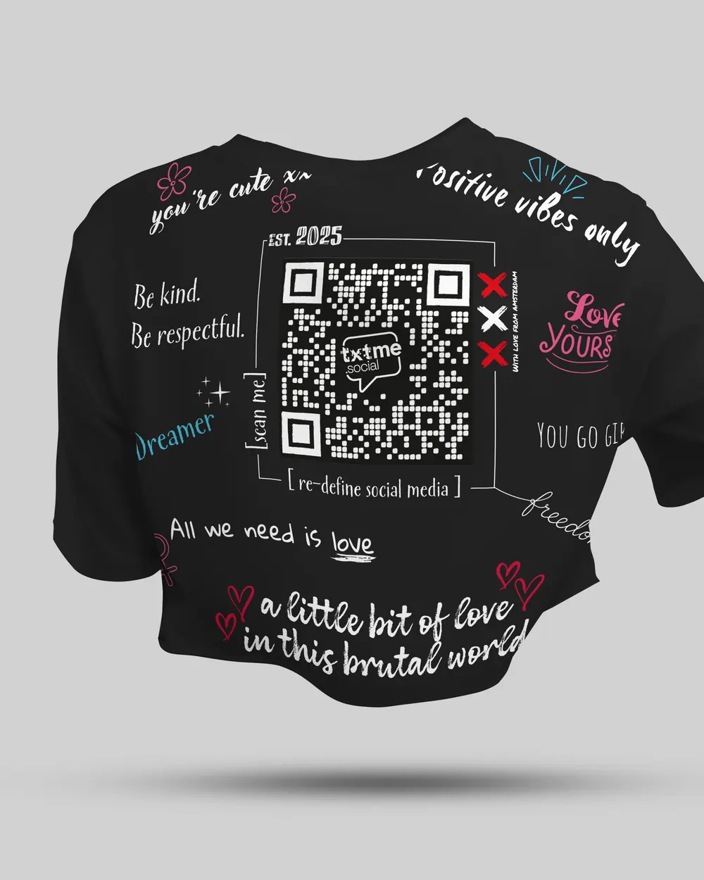 Cropped Top Festival Print, Black, back